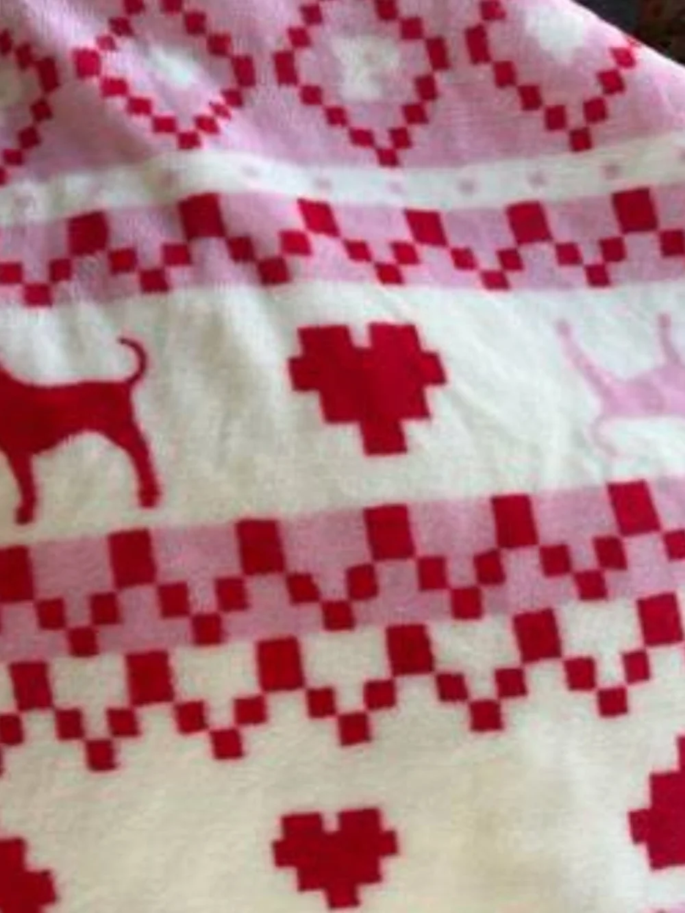 Victoria's Secret White and Pink Geometric Plush Throw Blanket
